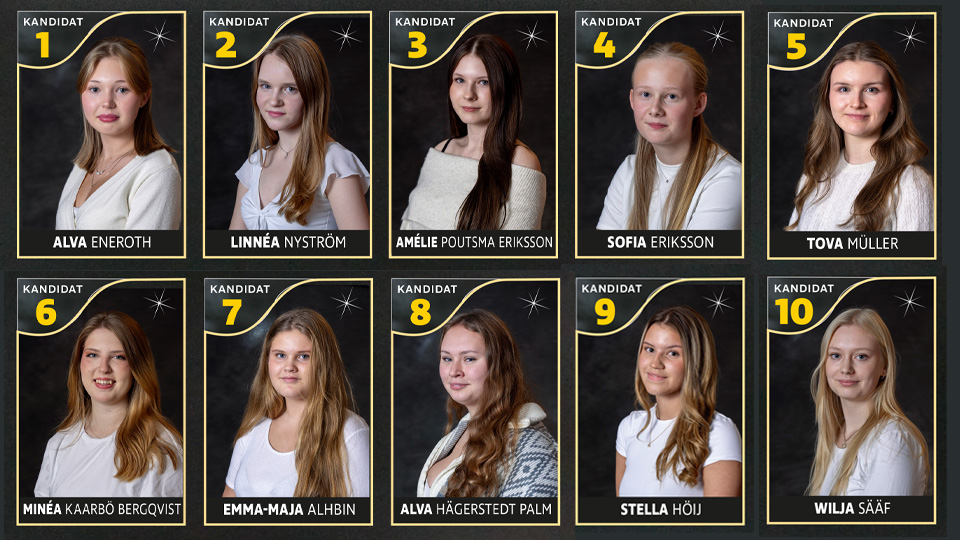 Porträttbilder på 10 unga kvinnor.