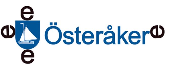 Bilden visar Österåkers kommuns logotyp och hur mycket avstånd och luft det ska finnas runt den vid användning