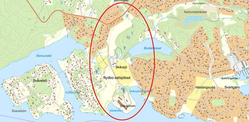 Karta över Svinninge med markering över planområdet