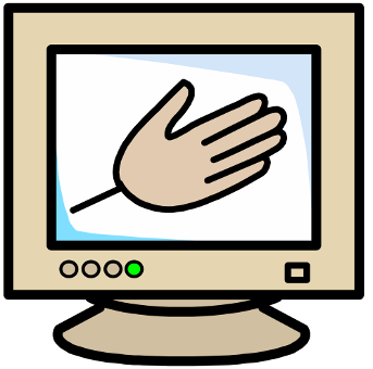 Bild av en hand i en datorskärm