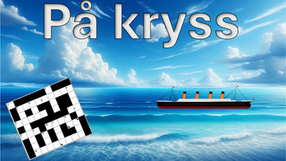 En illustration med en kryssningsbåt på ett blått hav och ett korsord.