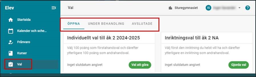 skärmklipp från appen ist home meny val