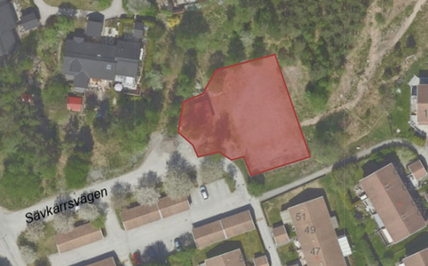 Röda markeringen på fotot visar vart arbetet kommer utföras