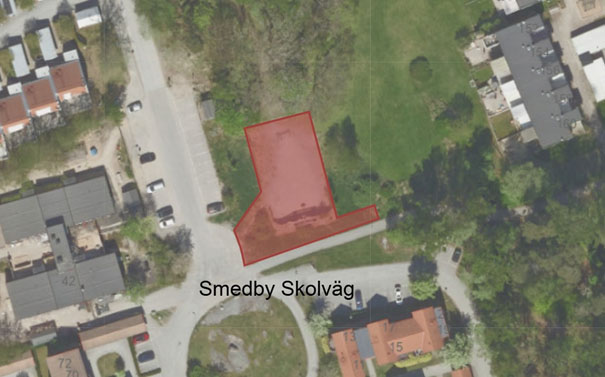 Den röda markeringen på fotot visar vart arbetet kommer att göras