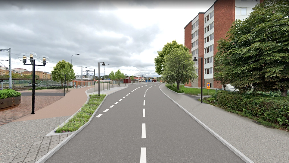 Skissbild över hur Västra Banvägen föreslås att utvecklas