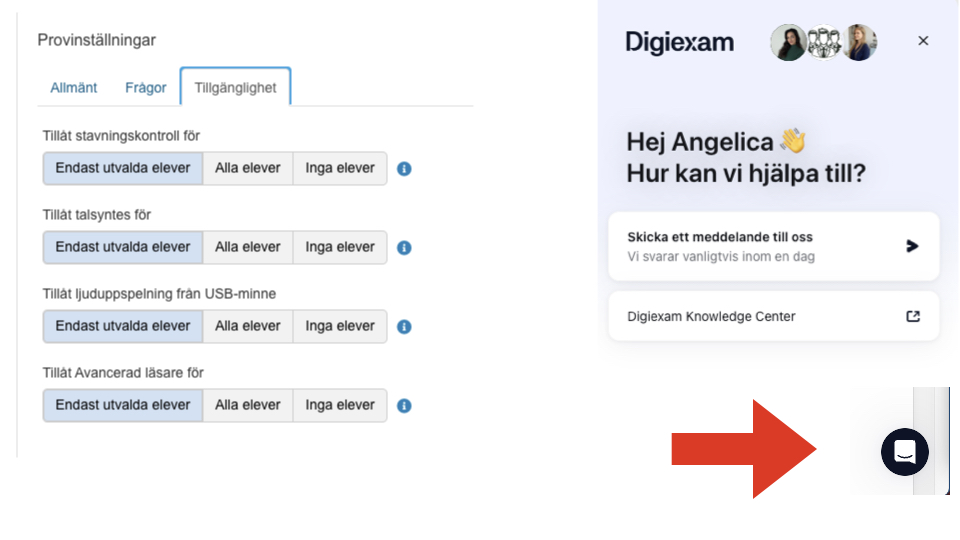 Digiexam support och tillgänglighet