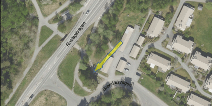 Kartbild som visar platsen där trapporna vid Grandalsvägen renoveras