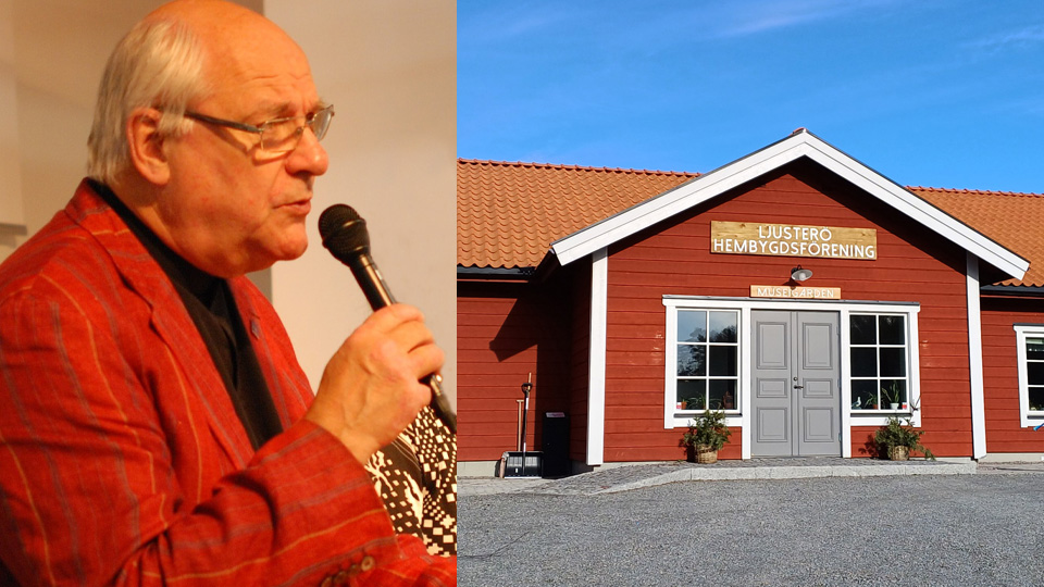 Ett collage med en bild på Tomas Bolme och en på museigården.