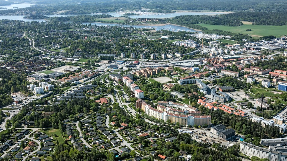 Flygbild över en del av Österåker