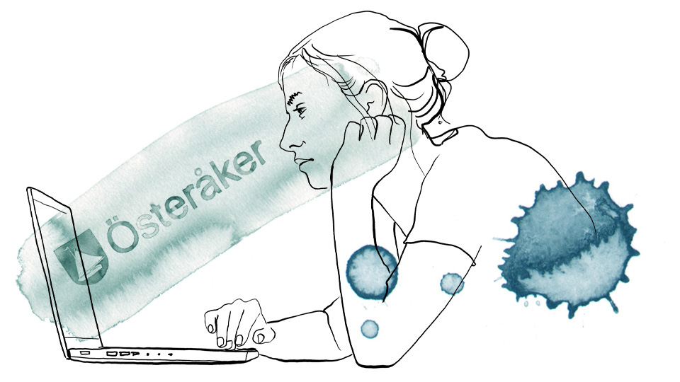 Illustration på kvinna framför laptop