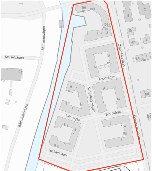 Östra kanalstaden - Inom detta område finns möjlighet till boendeparkering