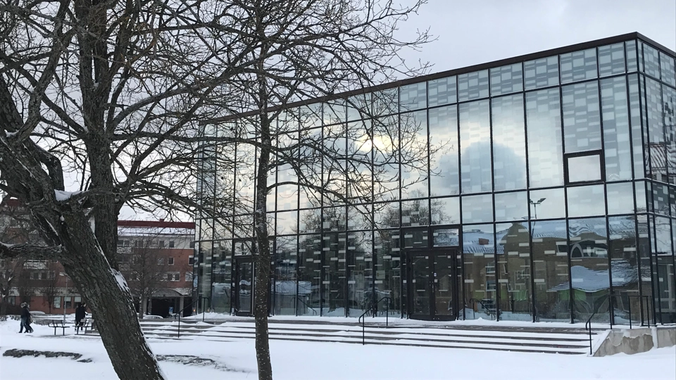 Österåkersgymnasiums glashus i vinterskrud