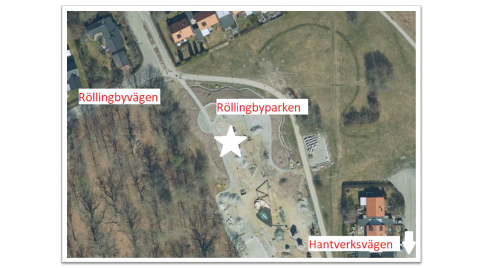 En kartbild med konstverket "Kram" markerat.