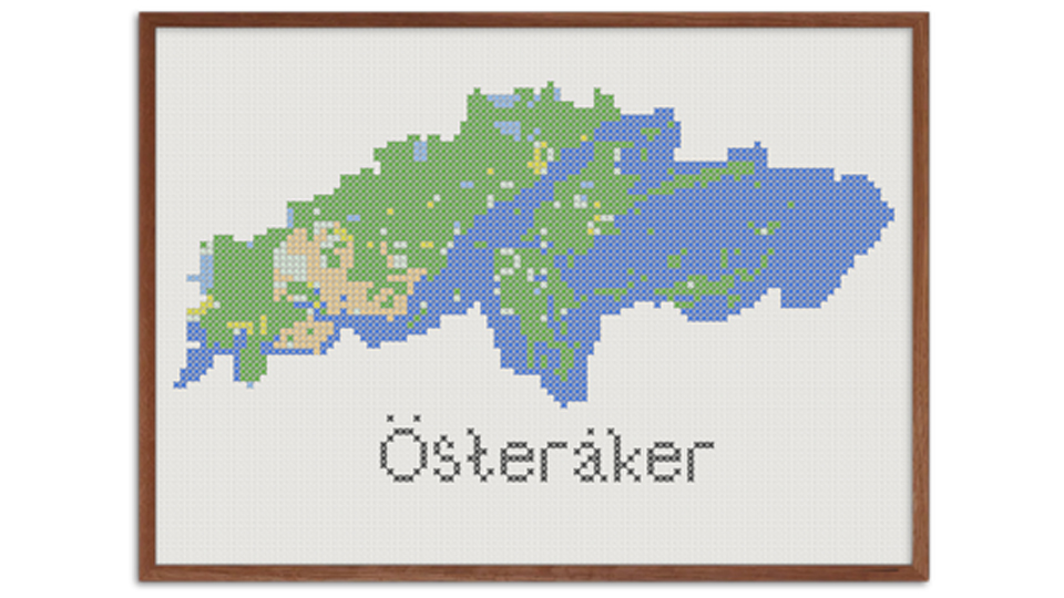 Österåkerskarta broderad med korsstygn