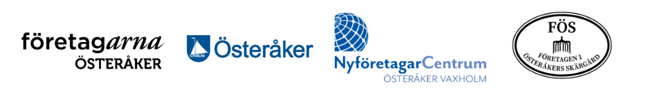 Logotyper för organisationerna: Företagarna Österåker, Österåkers kommun, Nyföretagarcentrum Österåker/Vaxholm och Företagarna Österåkers Skärgård .