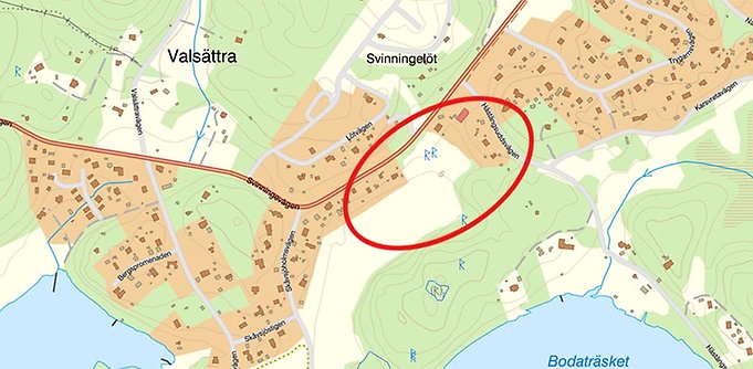 Karta över Svinninge med markering över planområdet