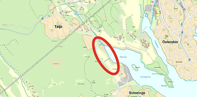 Karta över Svinninge med markering över planområdet