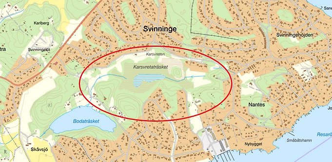 Karta över Svinninge med markering över planområdet