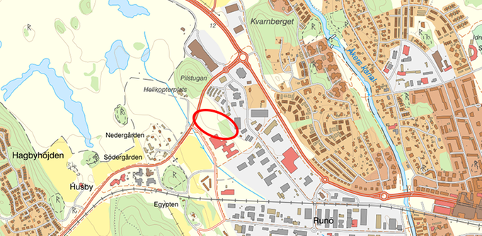 Karta över Runö med markering över planområdet