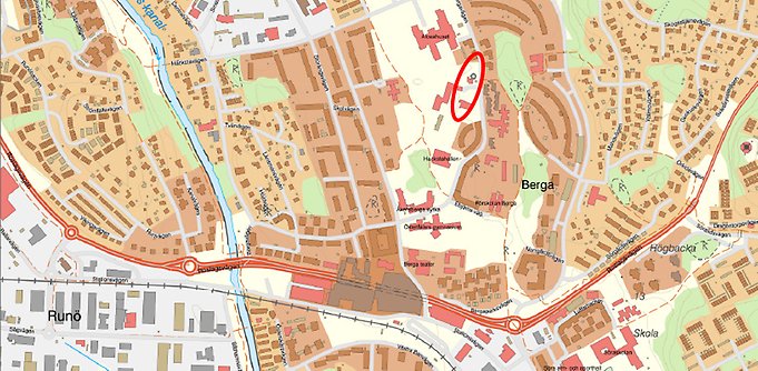 Karta över Åkersberga med markering över planområdet