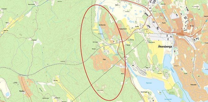 Karta över Täljö och Gottsunda med markering över programområdet