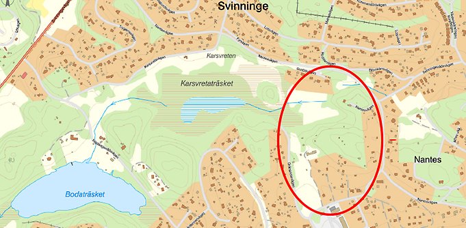 Karta över Svinninge med markering över planområdet
