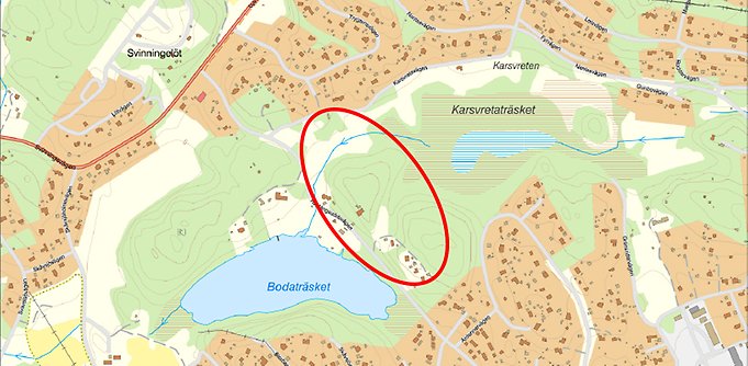 Karta över Svinninge med markering över planområdet