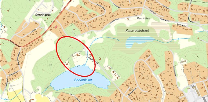 Karta över Svinninge med markering över planområdet