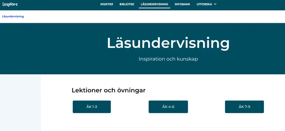 Bilden visar upplägget med moduler inne i Lexplore med läsundervisning