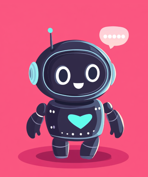 Svart animerad robot på rosa bakgrund