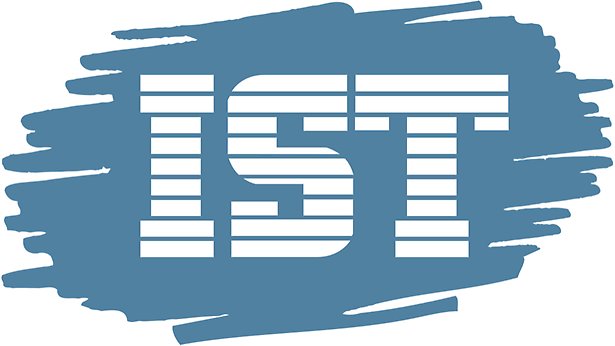 IST logga. Vit och blå bakgrund med vit text.