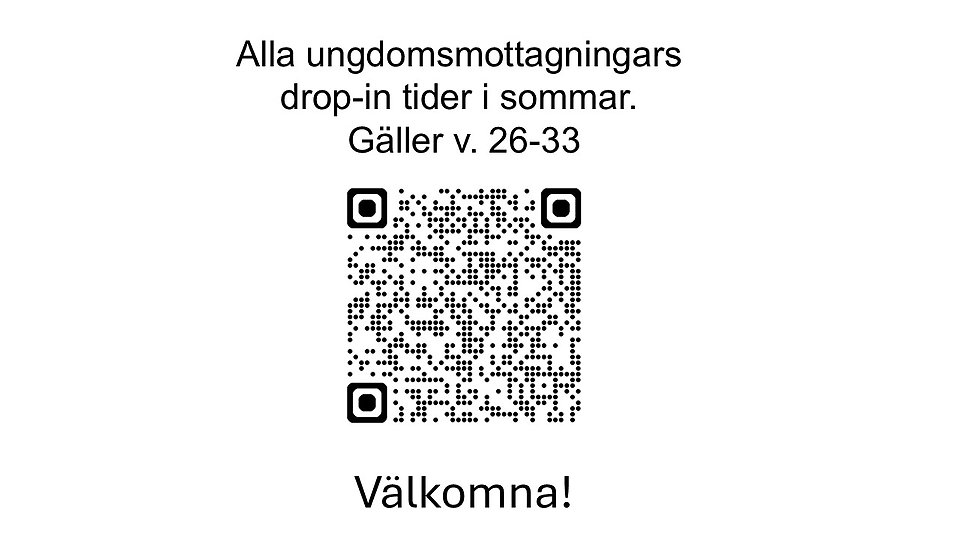 QR-kod för att komma till drop-in-tider för alla Stockholms ungdomsmottagningar