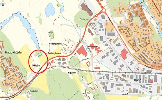 Karta över Åkersberga med markering över planområdet