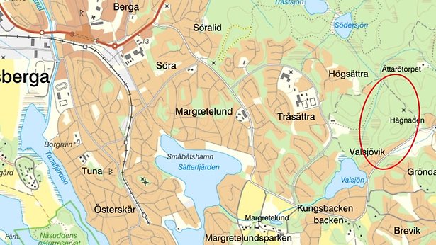 Karta över Margretelund med markering över preliminärt planområde