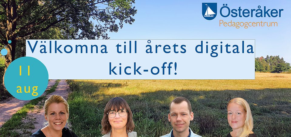 Bilder på föreläsarna på årets kick-off med en sommar bakgrund