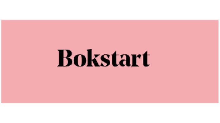 Bokstart. Rosa bakgrund och svart text