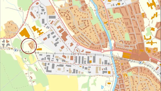 Karta över Åkersberga med markering över planområdet