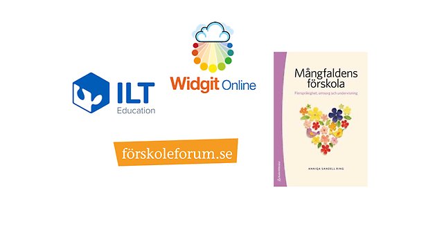 Bokomslaget till mångfaldens förskola, logga för Widgit online, ILT education och förskoleforum